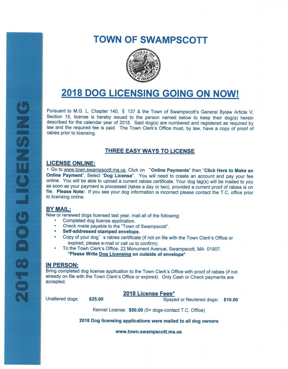 2018 Dog Licensing is going on now!