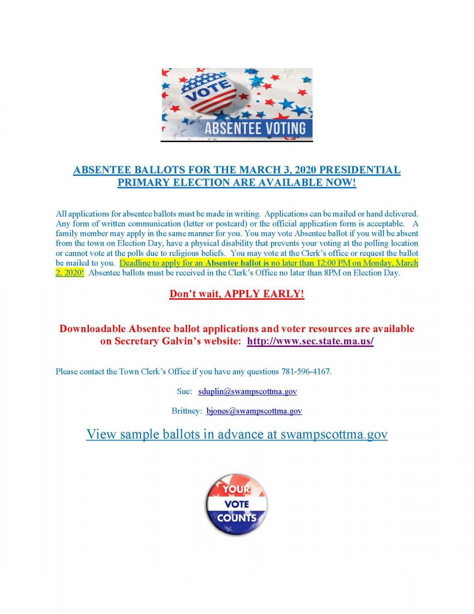 March 3, 2020 Absentee Voting