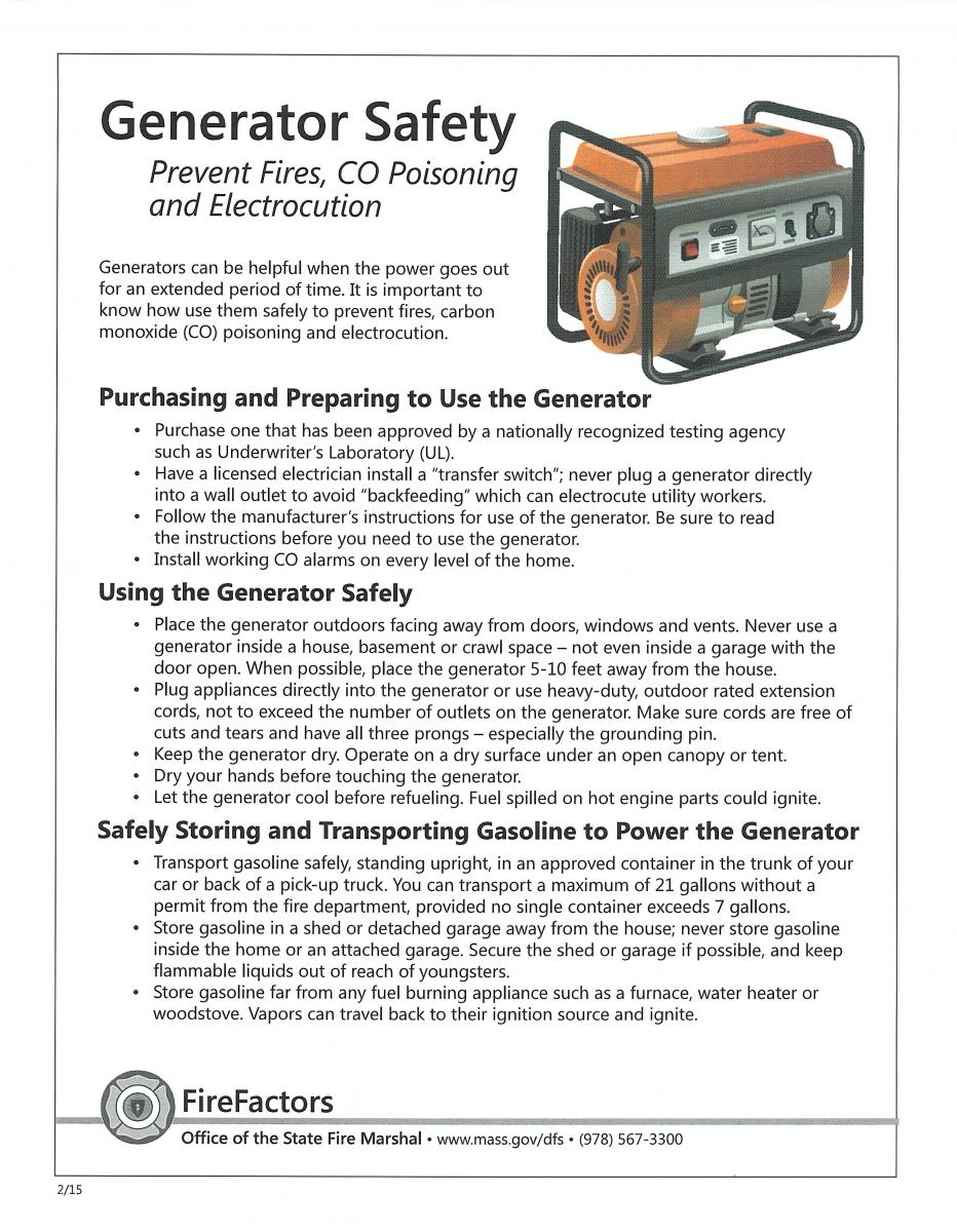 Generator Safety from Fire Dept.