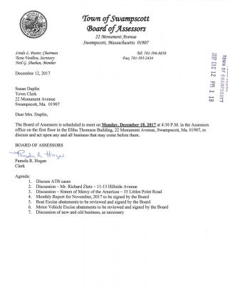 Board of Assessors December 18, 2017 notice