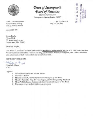 Board of Assessors Sept. 6, 2017 notice