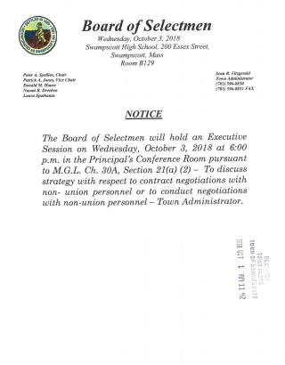 Board of Selectmen October 3, 2018 Executive Session