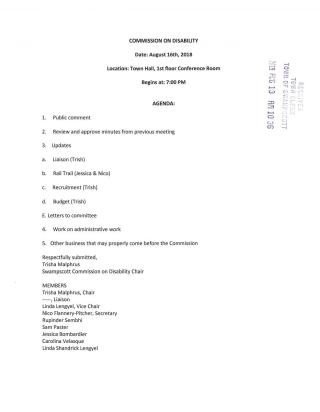 Commission on Disability August 16, 2018 meeting