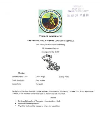 Earth Removal Advisory Committee October 23, 2018 meeting