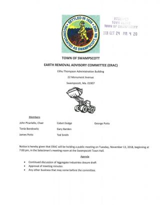Earth Removal Advisory Committee November 13, 2018 meeting