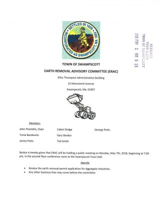 Earth Removal Advisory Committee May 7, 2018 meeting