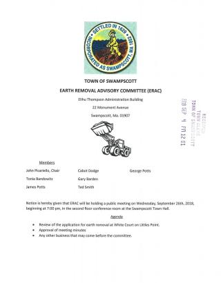 Earth Removal Advisory Committee September 26, 2018 meeting