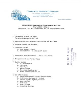 Historical Commission May 9, 2018 meeting