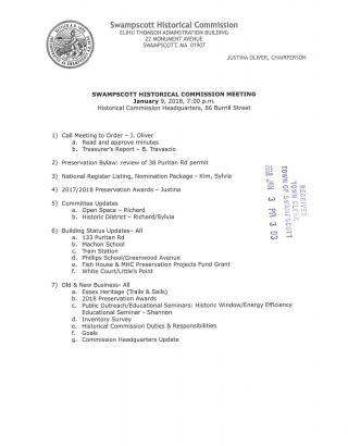 Historical Commission January 9, 2018 Meeting notice