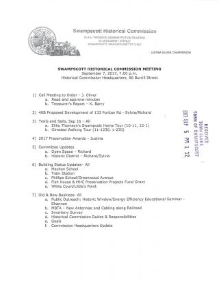 Historical Commission September 7, 2017 notice