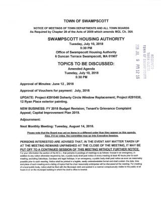 Housing Authority July 10, 2018 meeting