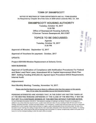 Housing Authority October 10, 2017 notice