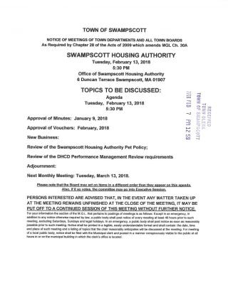 Housing Authority February 13, 2018 notice