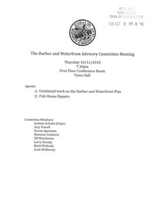 Harbor & Waterfront Advisory Committee October 11, 2018 meeting