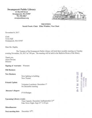 Library November 20, 2017 notice