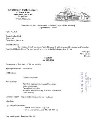 Public Library Trustees April 25, 2018 meeting