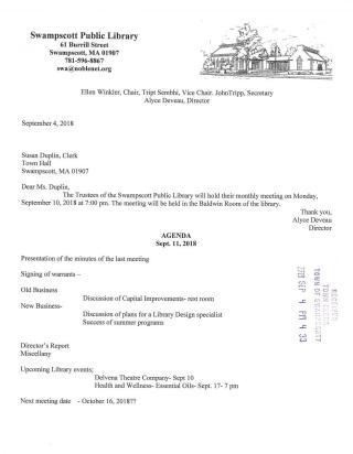 Public Library Trustees September 10, 2018 meeting