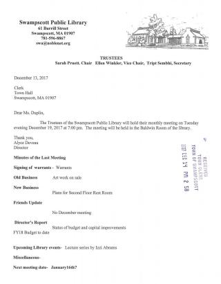 Library Trustees December 19, 2017 notice