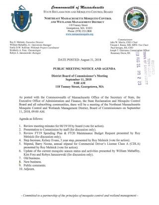 MA Mosquito Control September 11, 2018 meeting