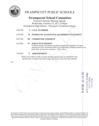 School Committee Oct. 25, 2017 notice