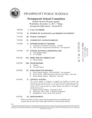 School Committee December 13, 2017 notice