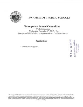 School Committee December 6, 2017 notice