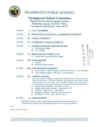 School Committee January 10, 2018 notice