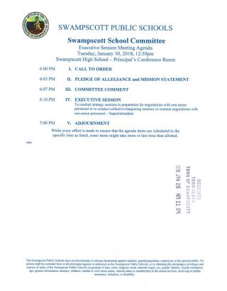 School Committee 1 30 18 Executive Session