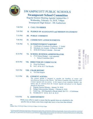 School Committee February 14, 2018 notice