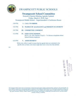 School Committee March 2, 2018 notice