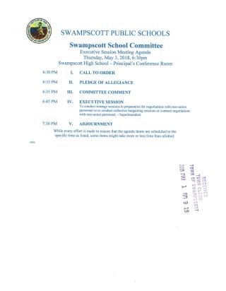 School Committee May 3, 2018 Executive Session meeting