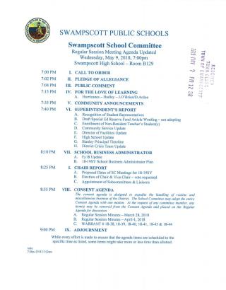 School Committee May 9, 2018 Revised meeting notice