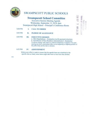 School Committee September 12, 2018 Executive Session meeting
