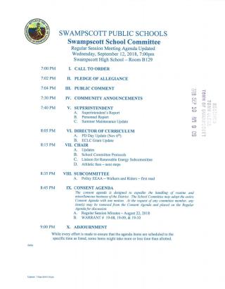 School Committee September 12, 2018 meeting