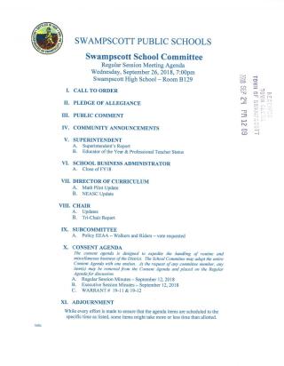 School Commission September 26, 2018 meeting