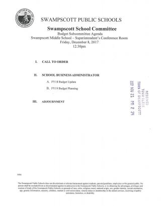 School Budget Subcommittee December 8, 2017 notice