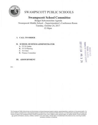 School Committee Budget Subcommittee Oct. 24, 2017 meeting