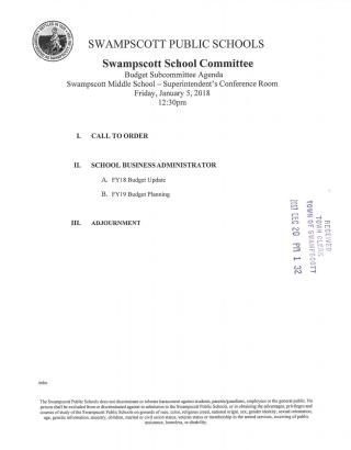 School Budget Subcommittee January 5, 2018 notice