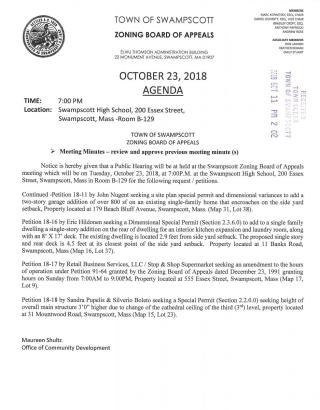 Zoning Board of Appeals October 23, 2018 meeting