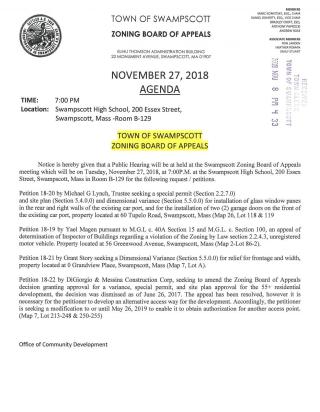 Zoning Board of Appeals November 27, 2018 meeting