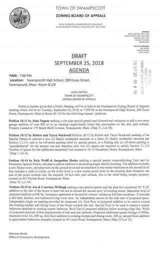 Zoning Board of Appeals September 25, 2018 meeting